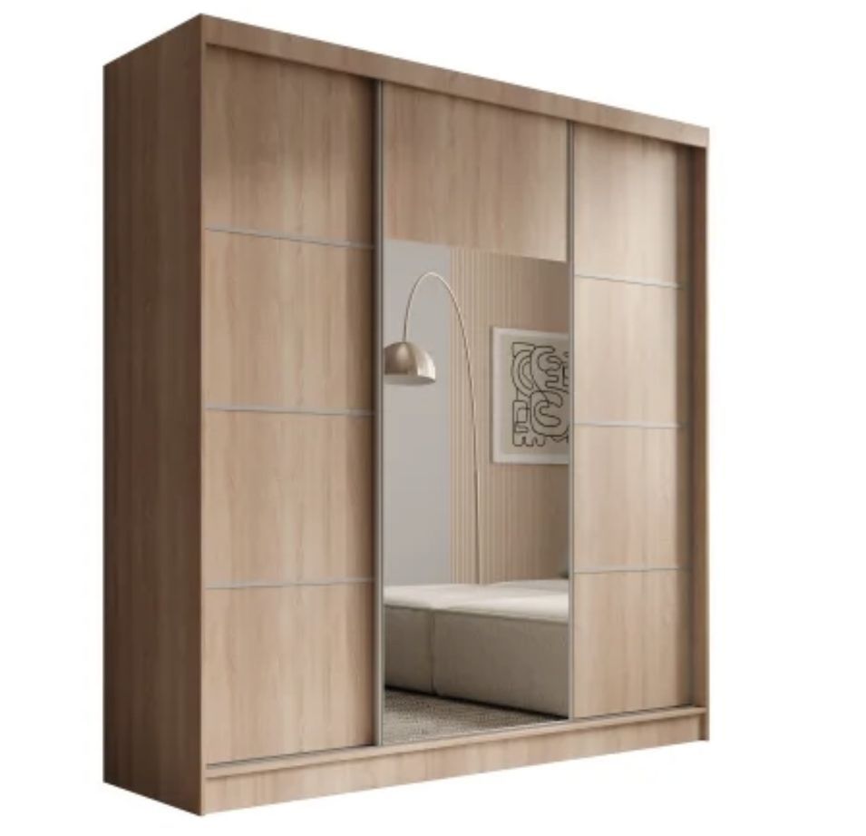 Armoire 3 portes coulissantes KERY 200 cm avec miroir – Design moderne - Photo n°1