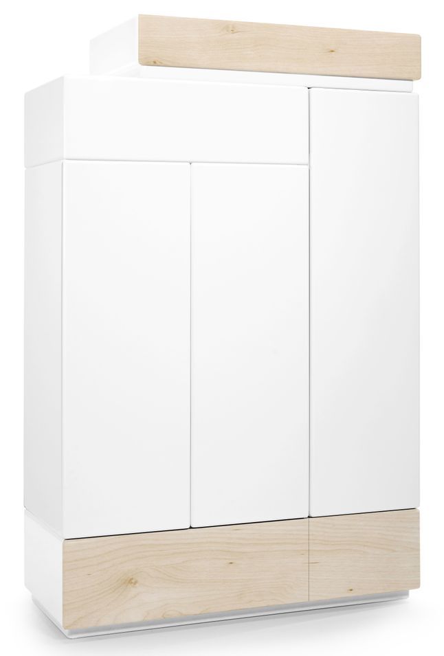 Armoire 3 portes laqué blanc et bois clair Pyramid - Photo n°1