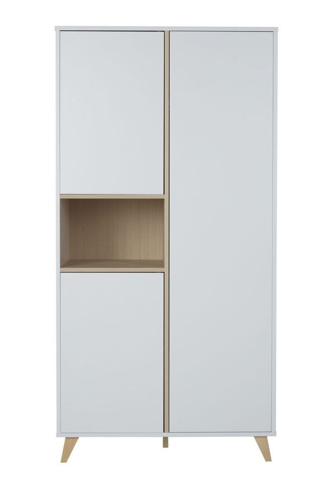 Armoire 3 portes mélaminé blanc et pieds hêtre massif Nalice - Photo n°1