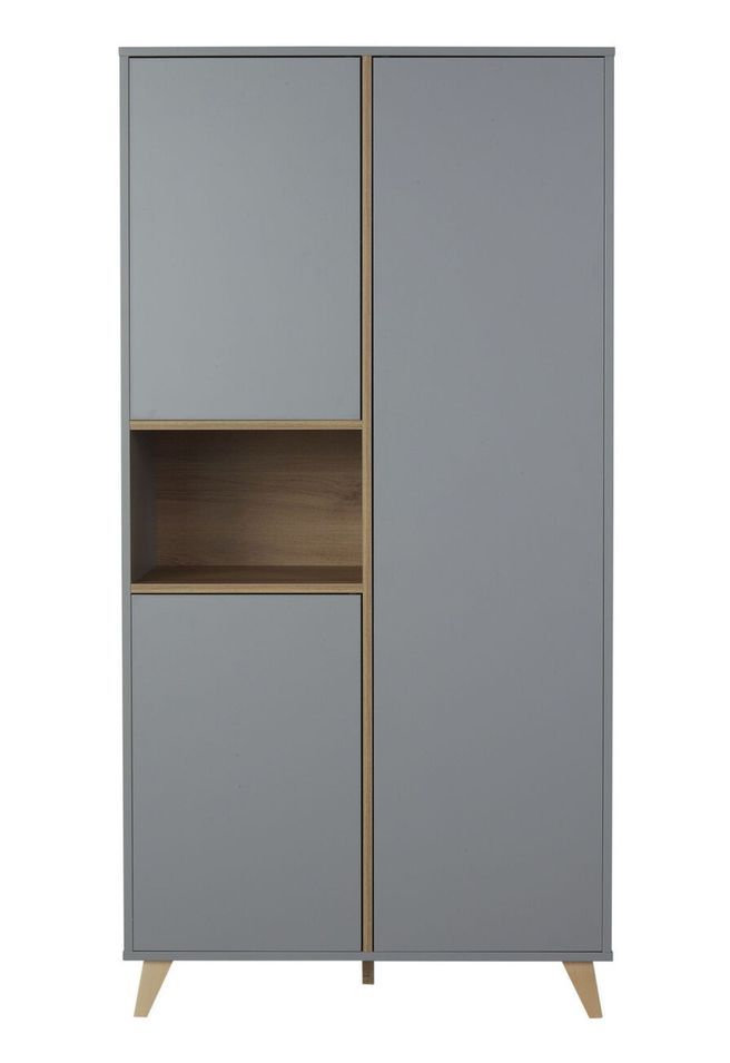 Armoire 3 portes mélaminé gris et pieds hêtre massif Nalice - Photo n°1