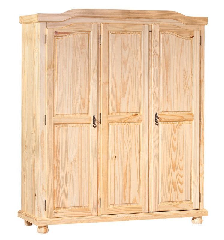 Armoire 3 portes pin massif vernis naturel Junn 150 cm - Photo n°1
