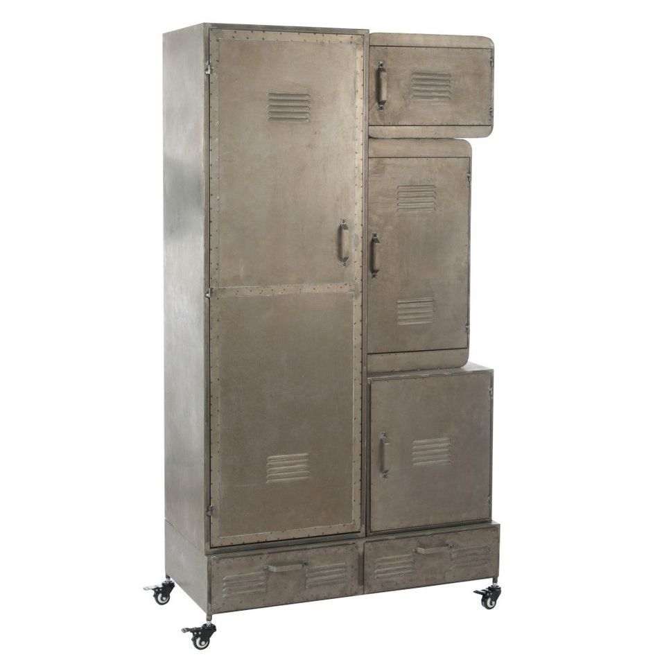 Armoire 4 portes 2 tiroirs métal argenté Verde - Photo n°1