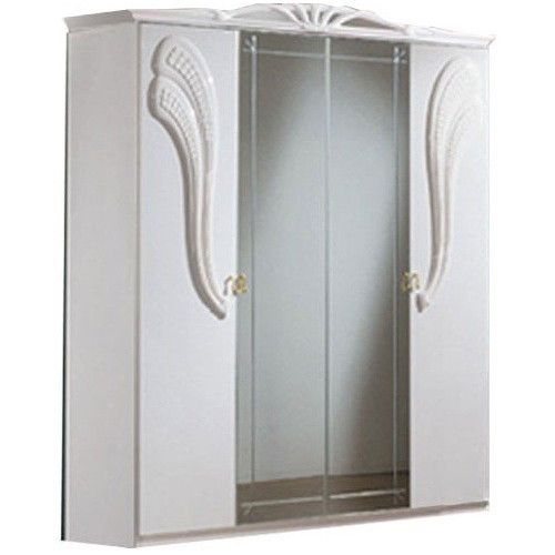 Armoire 4 portes bois brillant blanc Denyz - Photo n°1