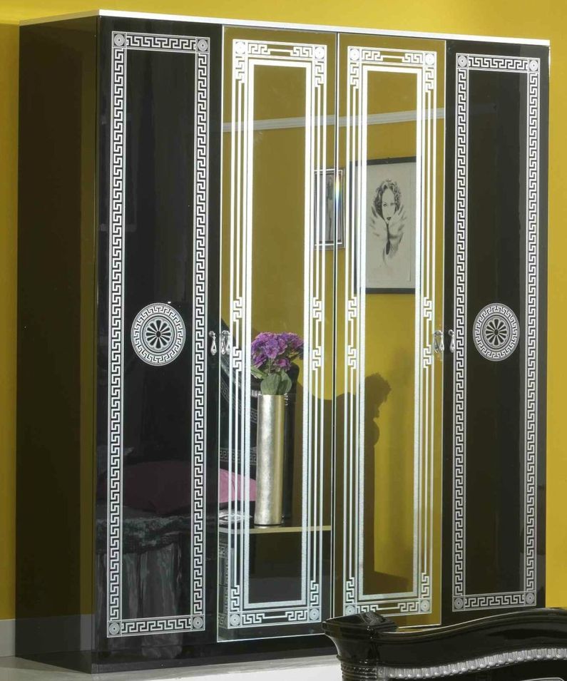 Armoire 4 portes bois brillant noir et gris Savana - Photo n°1