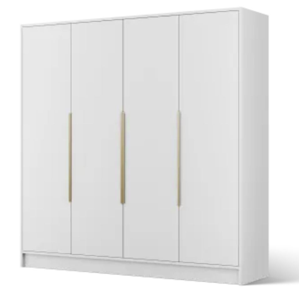 Armoire 4 portes LADO 200 cm – Dressing moderne avec poignées métal doré - Photo n°1