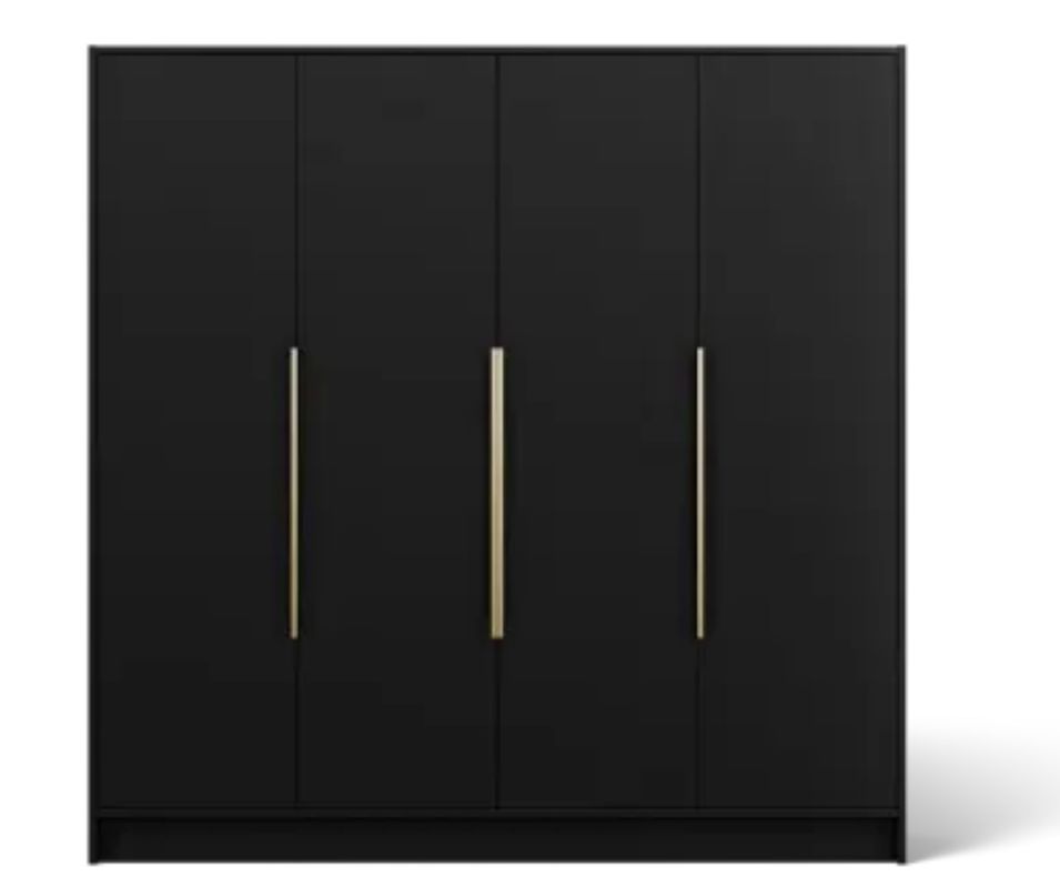 Armoire 4 portes LADO 200 cm – Dressing moderne avec poignées métal doré - Photo n°1