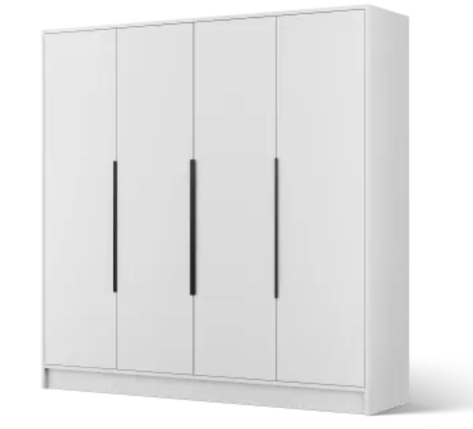 Armoire 4 portes LADO 200 cm – Grande armoire avec poignées métal noir - Photo n°1