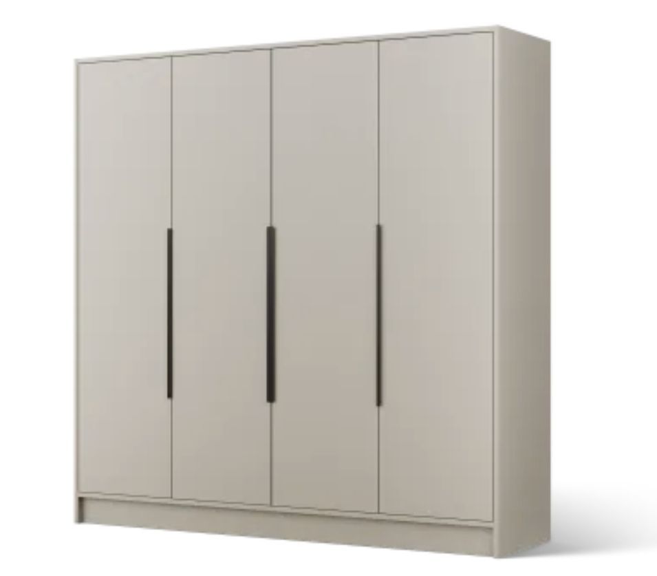 Armoire 4 portes LADO 200 cm – Grande armoire avec poignées métal noir - Photo n°1