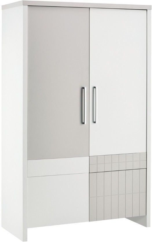 Armoire 4 portes laqué blanc et taupe Joy - Photo n°1