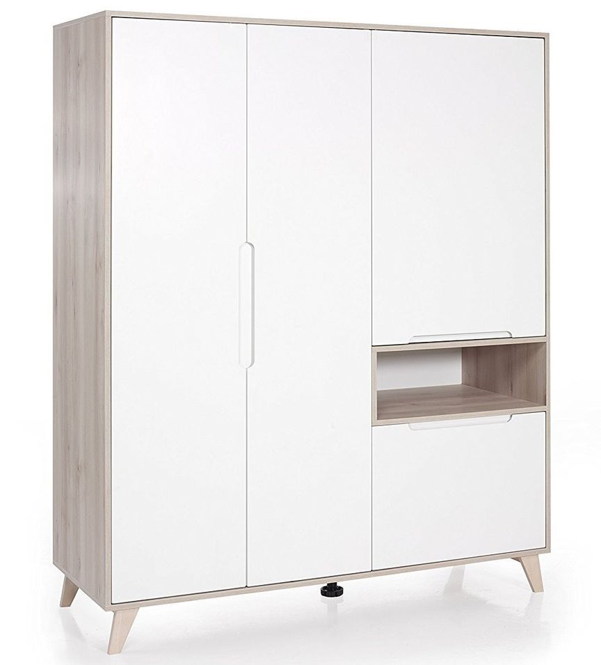 Armoire 4 portes naturelle et blanche Mette - Photo n°1