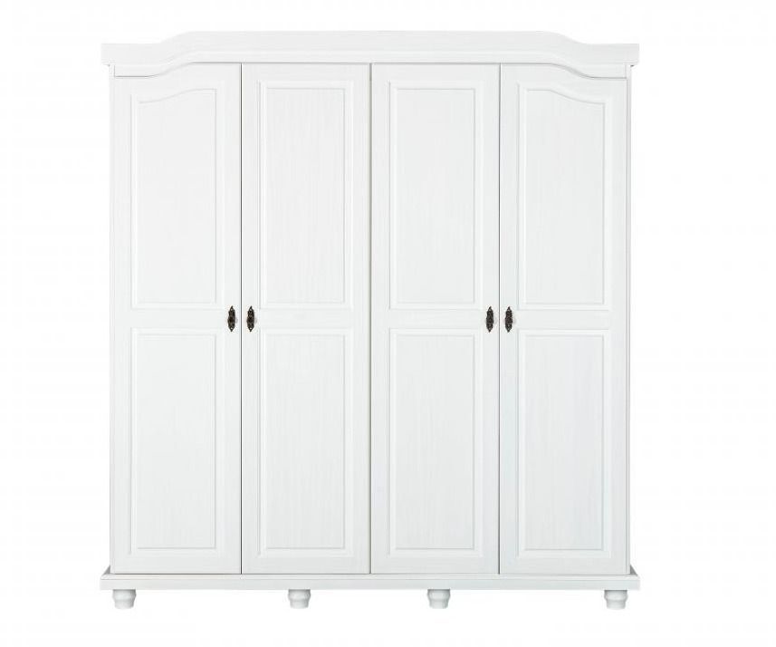 Armoire 4 portes pin massif vernis blanc Fanisy 183 cm - Photo n°1