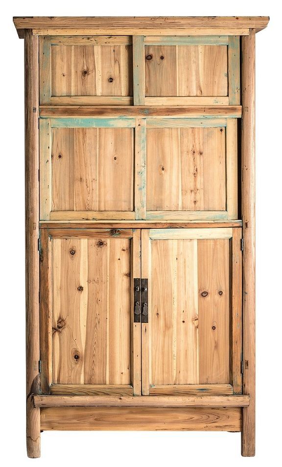 Armoire 6 portes 4 tiroirs pin massif recyclé clair vieilli Dar - Photo n°1