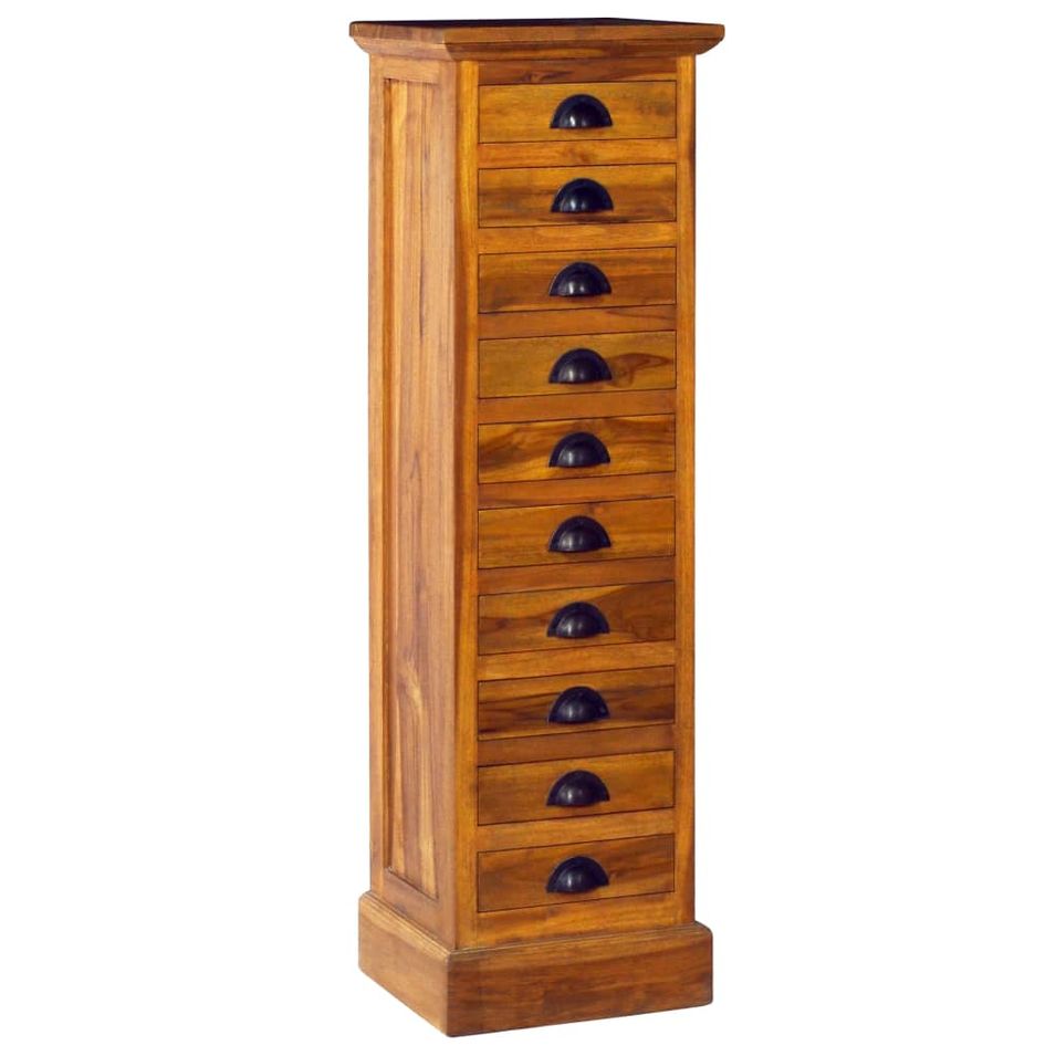 Armoire à 10 tiroirs 35x30x120 cm Bois de teck solide - Photo n°1