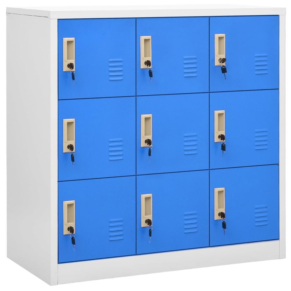 Armoire à 9 casiers Gris clair et bleu 90x45x92,5 cm Acier - Photo n°1