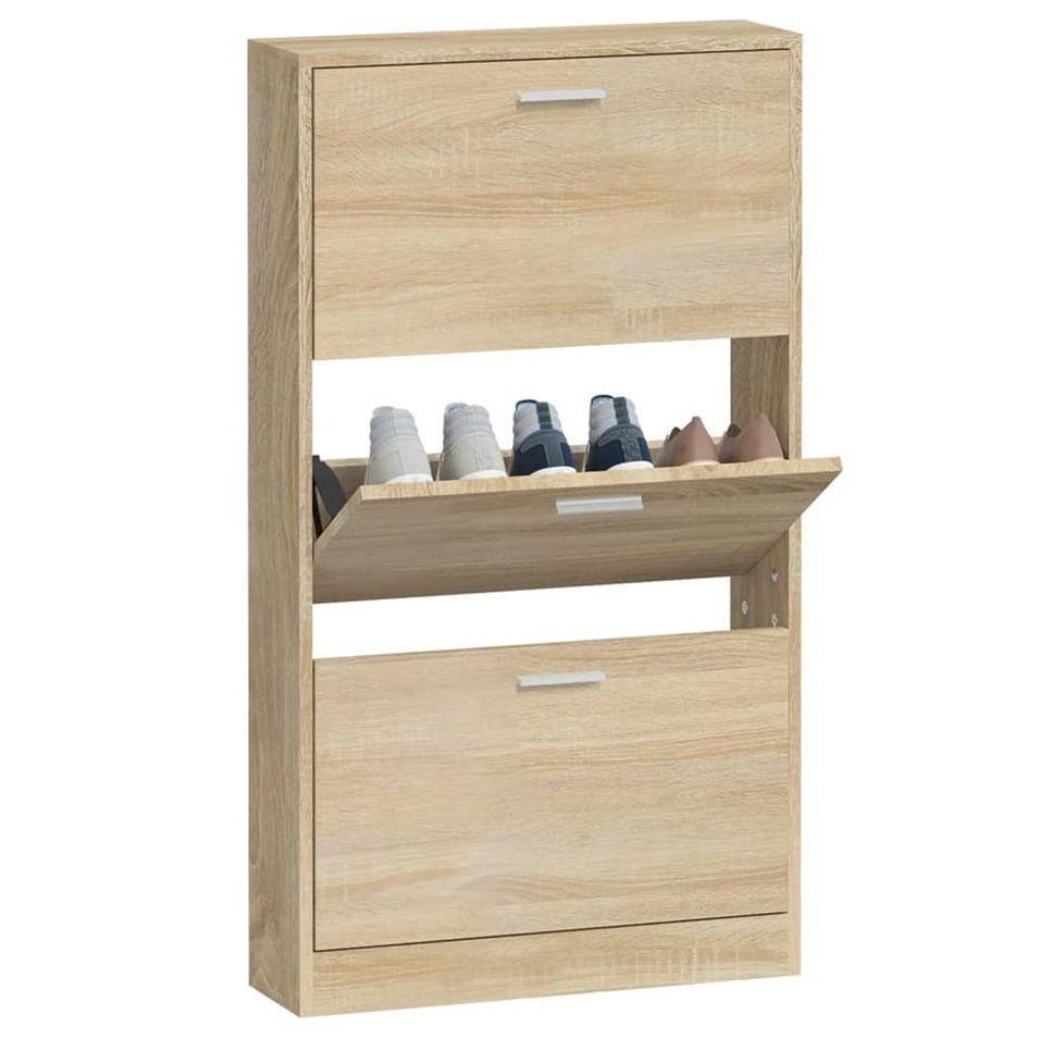 Armoire à chaussures en bois Puerto L 59 x H 108 x P 17 cm – 3 portes rabattables - Photo n°1