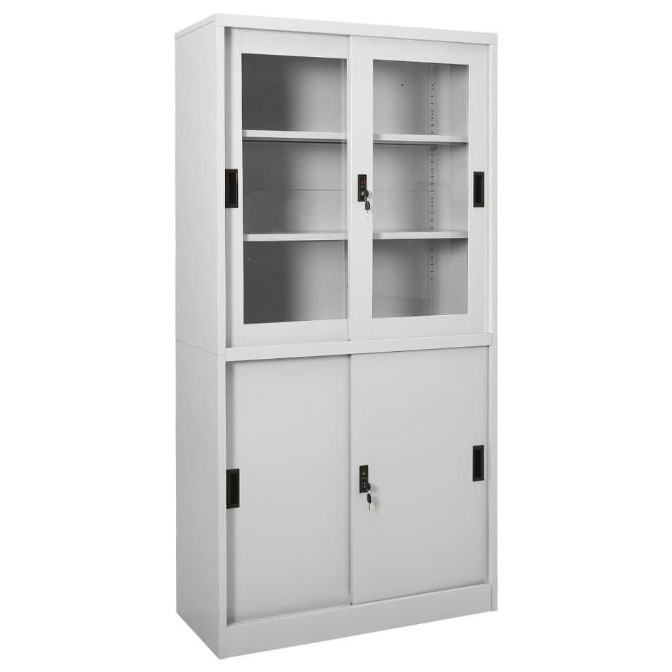 Armoire à bureau porte coulissante Gris clair 90x40x180cm Acier 2 - Photo n°1