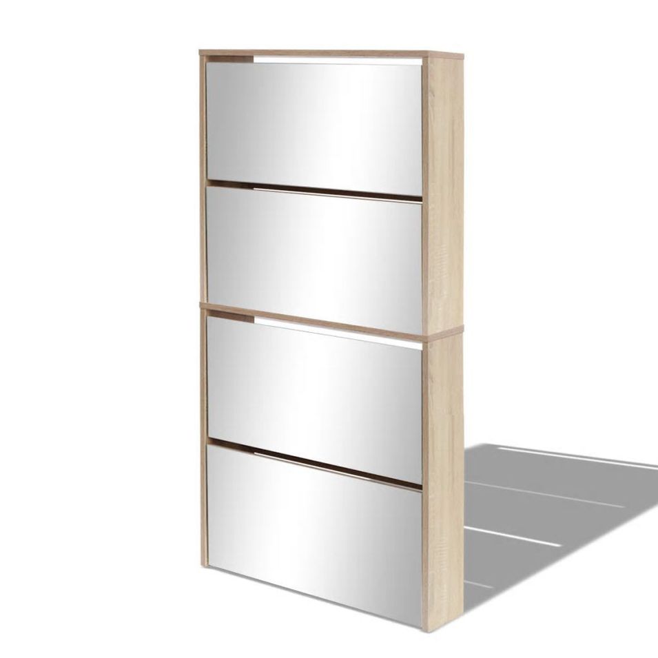 Armoire à chaussures 4 portes rabattables avec miroir Ranka H 134 cm – Design moderne et élégant - Photo n°1
