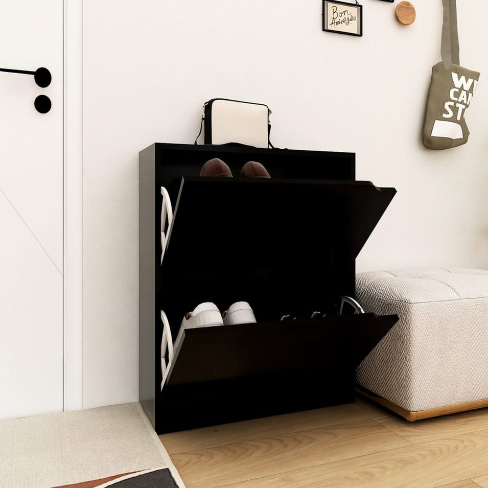 Armoire à chaussures avec 2 portes Noir 59x24x74 cm - Photo n°1