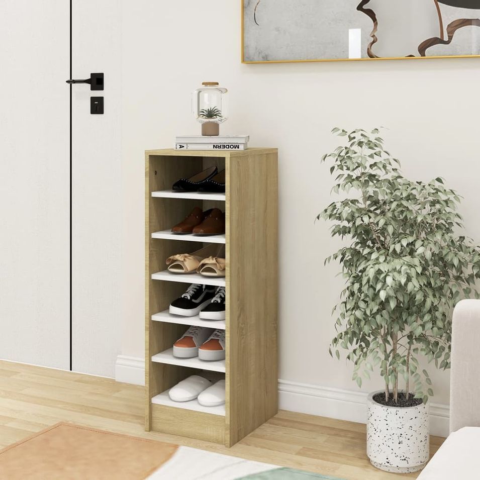 Armoire à chaussures Blanc/chêne sonoma 31,5x35x90 cm - Photo n°1