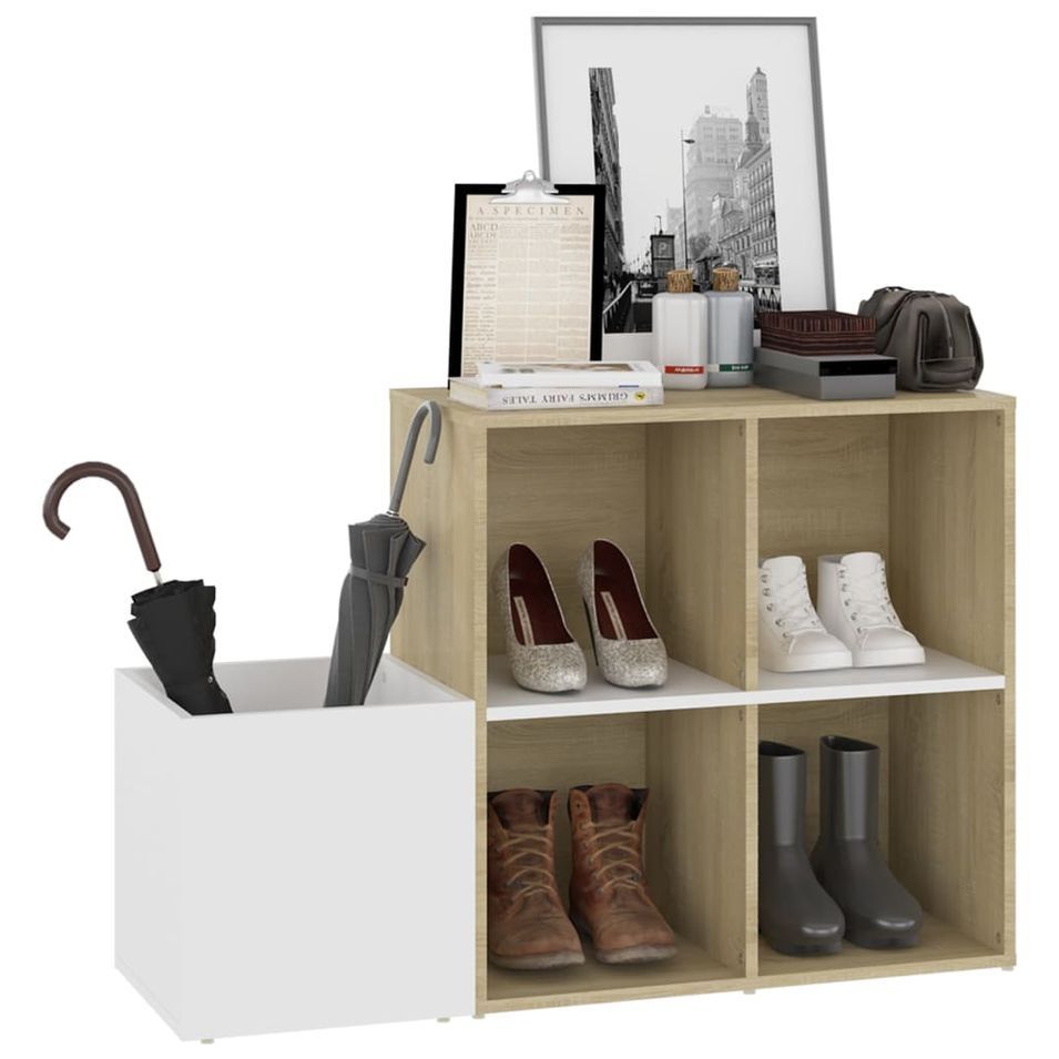 Armoire à chaussures Blanc et chêne 105x35,5x70 cm - Photo n°1