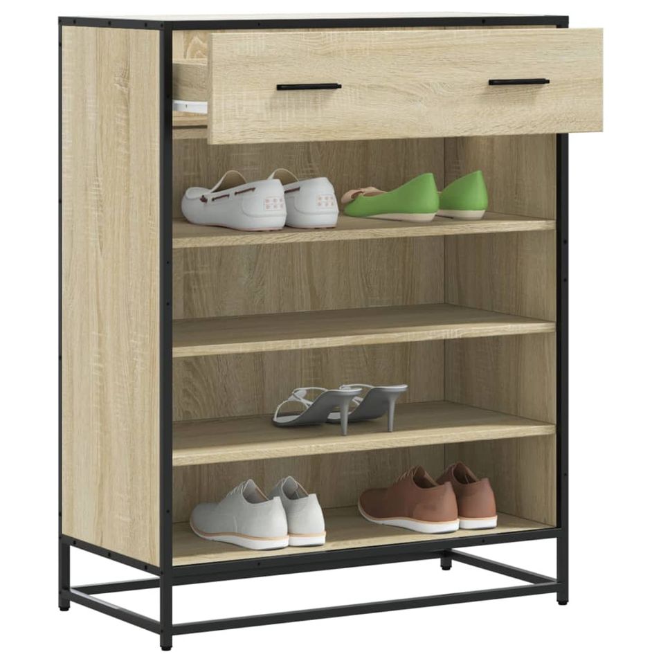 Armoire à chaussures chêne sonoma bois d'ingénierie et métal - Photo n°1