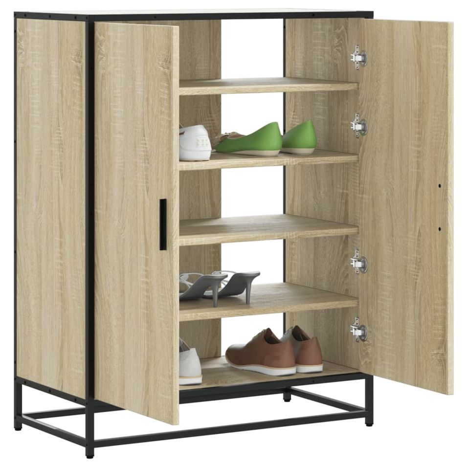 Armoire à chaussures chêne sonoma bois d'ingénierie et métal - Photo n°1