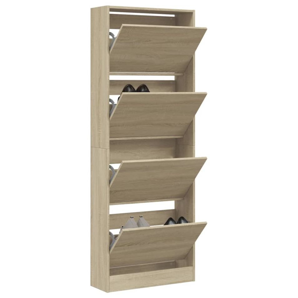 Armoire à chaussures en bois Livio L 60 x H 163 cm – 4 portes rabattables - Photo n°1