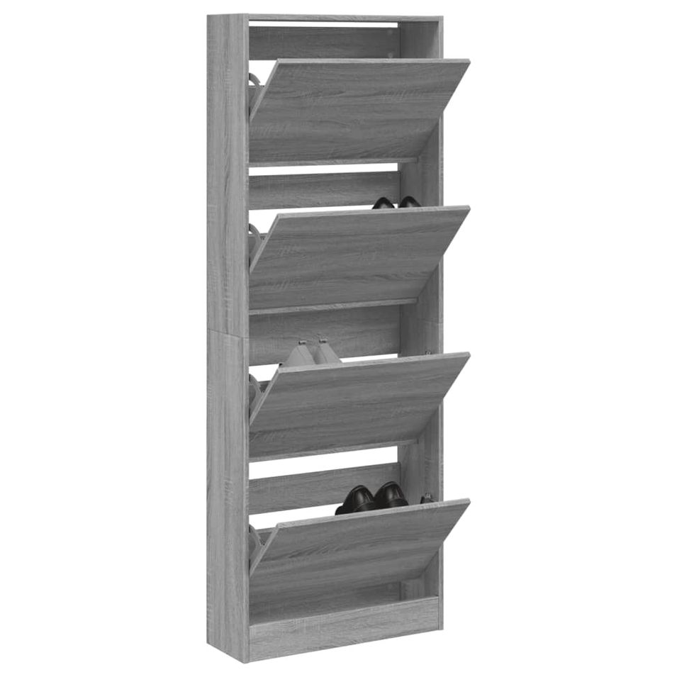 Armoire à chaussures en bois Livio L 60 x H 163 cm – 4 portes rabattables - Photo n°1
