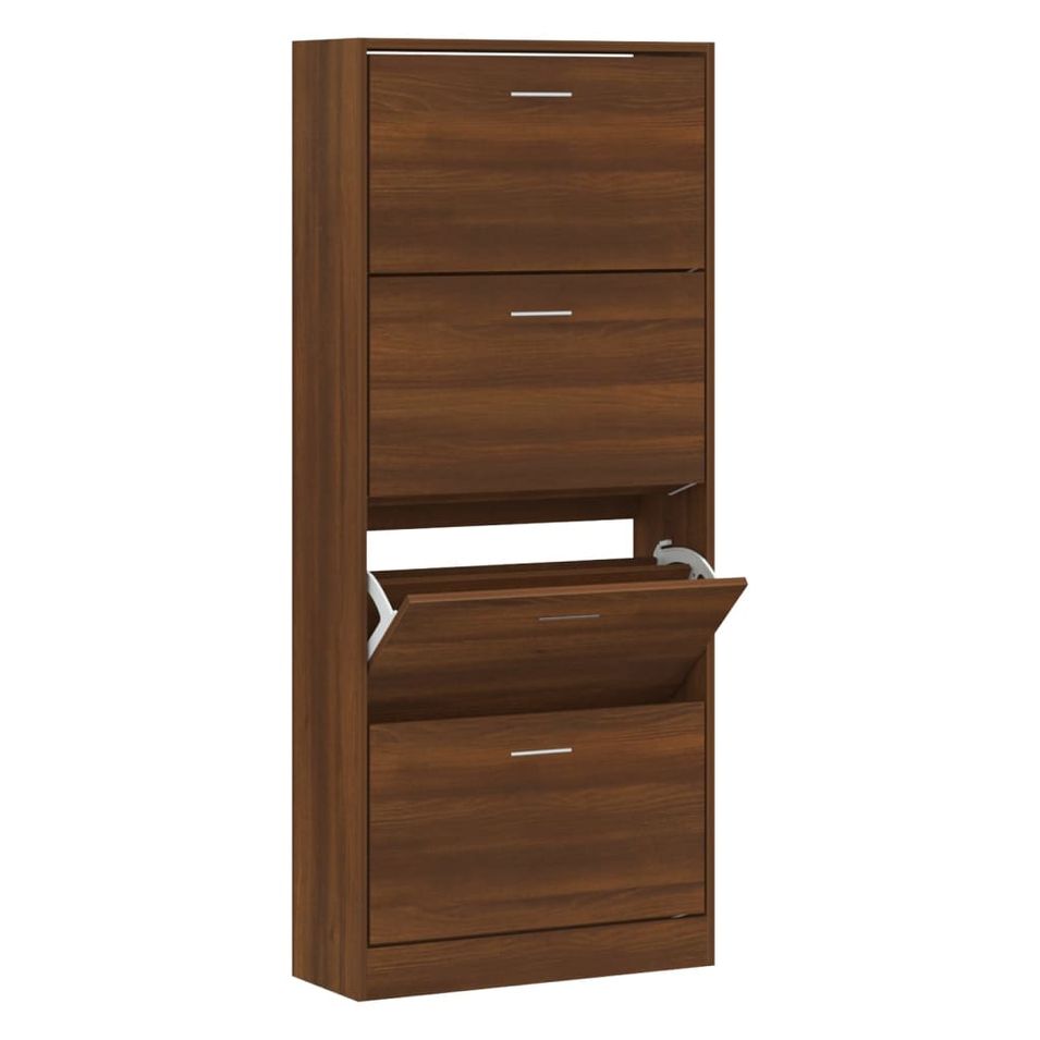 Armoire à chaussures en bois Puerto L 63 x H 147 x P 24 cm – 4 portes rabattables - Photo n°1