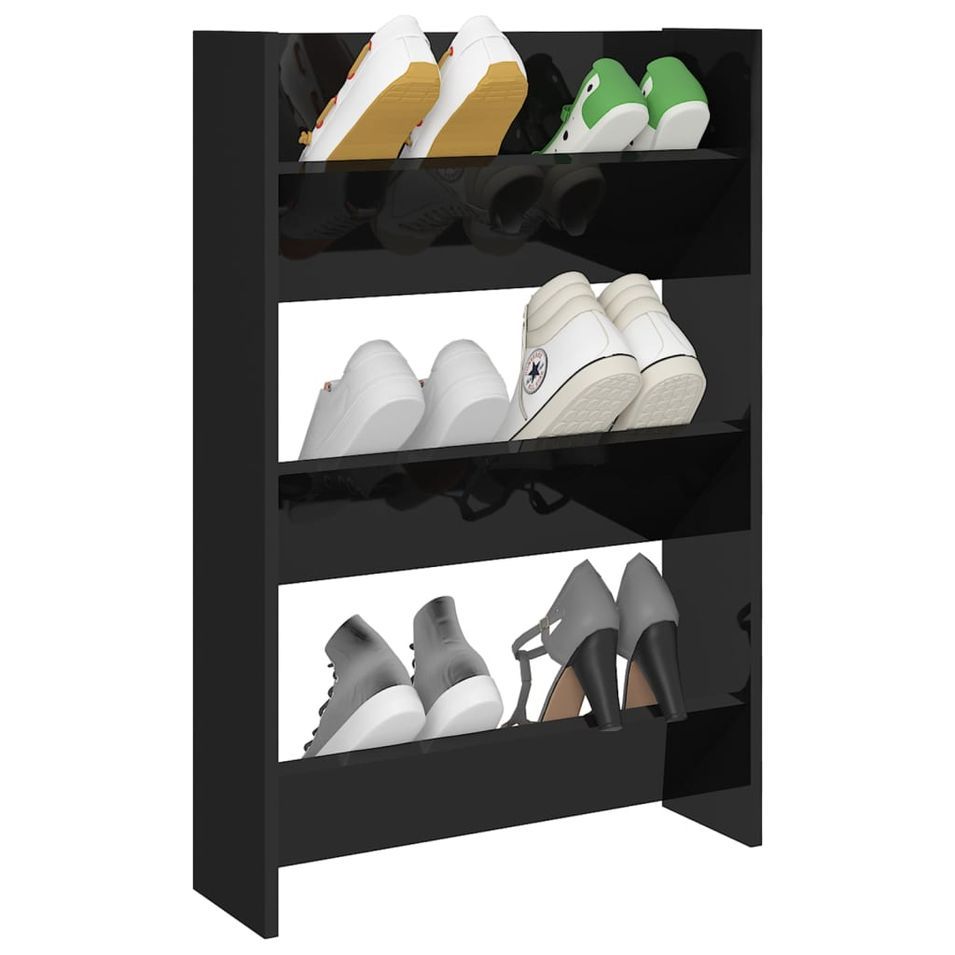 Armoire à chaussures murale Noir brillant 60x18x90 cm - Photo n°1