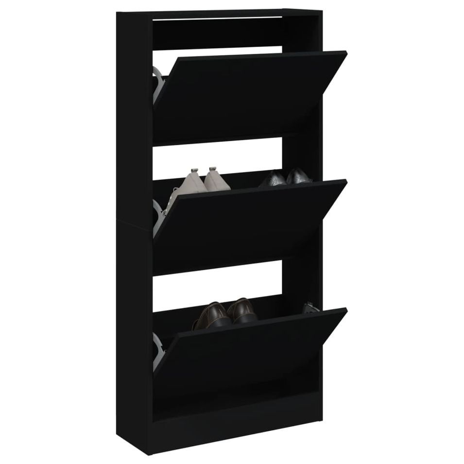 Armoire à chaussures noir 60x21x125,5 cm bois d'ingénierie - Photo n°1