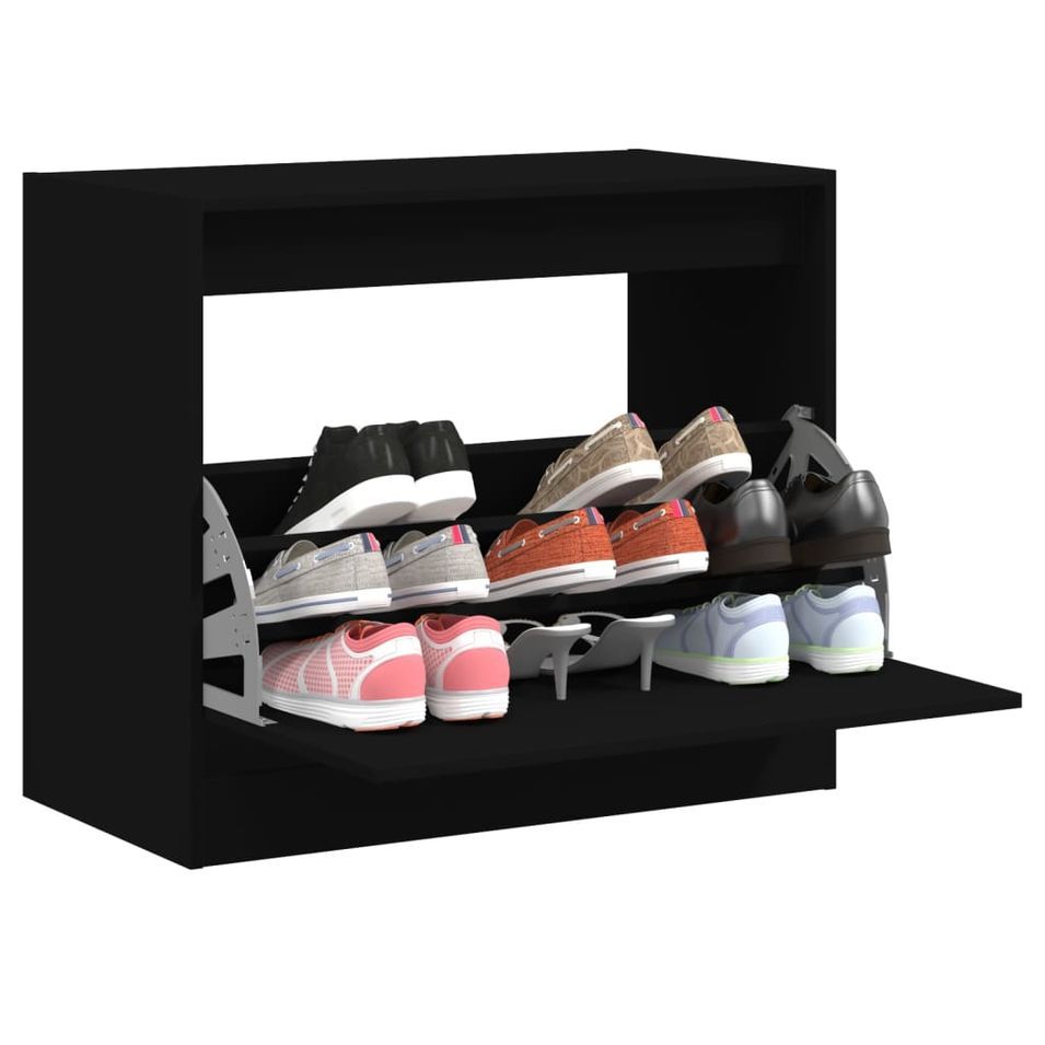 Armoire à chaussures noir 80x42x69 cm bois d'ingénierie - Photo n°1