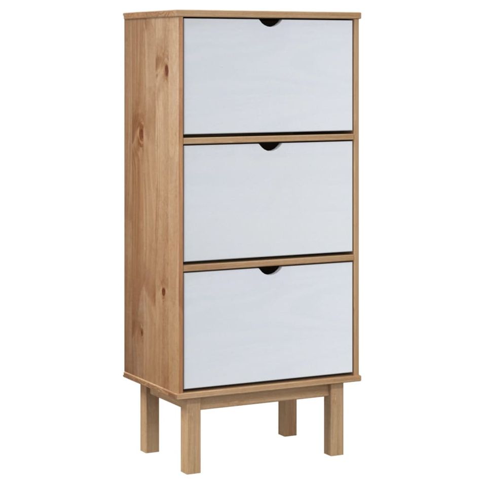 Armoire à chaussures OTTA et 3 tiroirs Marron et blanc Bois pin - Photo n°1