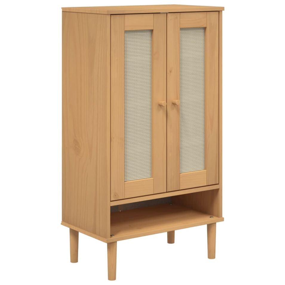 Armoire à chaussures SENJA aspect rotin marron bois massif - Photo n°1