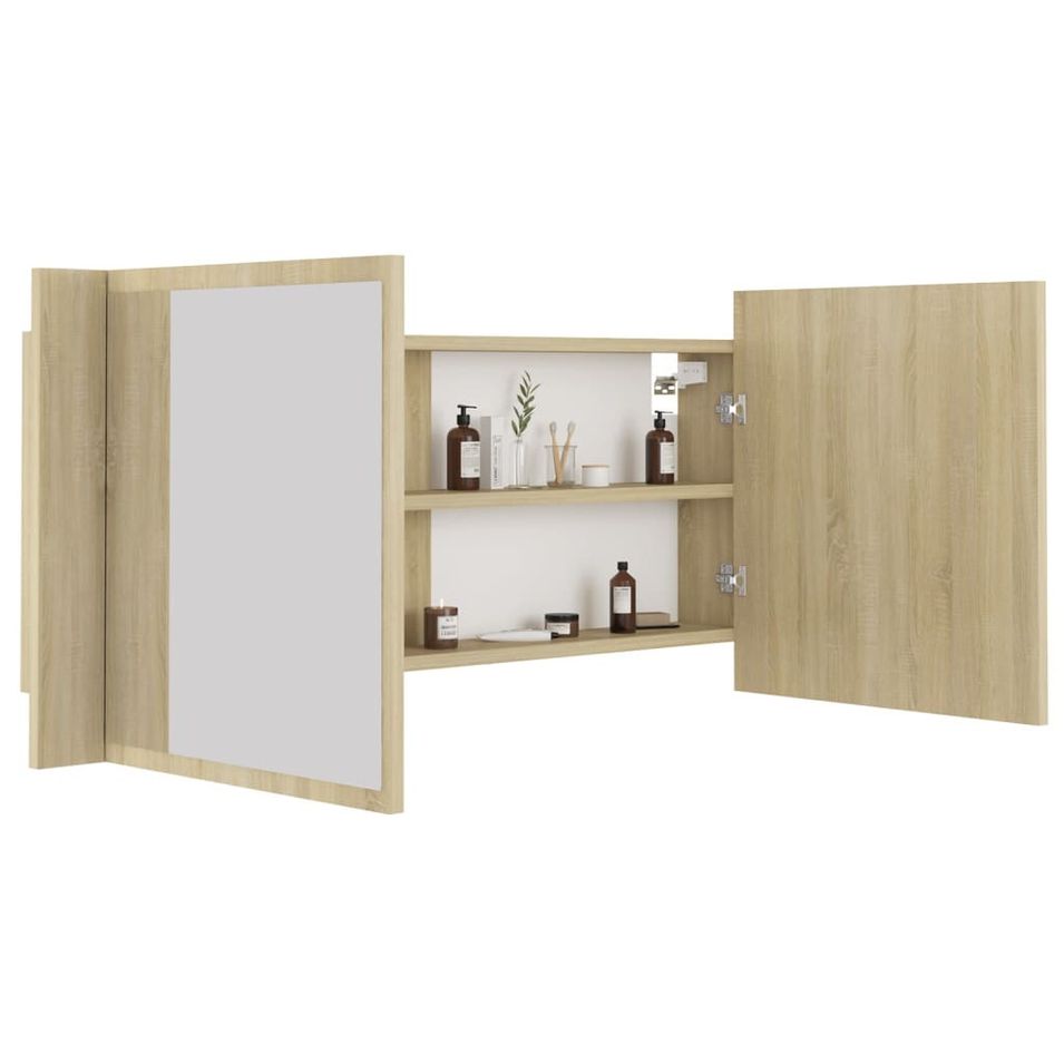 Armoire à miroir à LED de bain Chêne sonoma 100x12x45 cm - Photo n°1