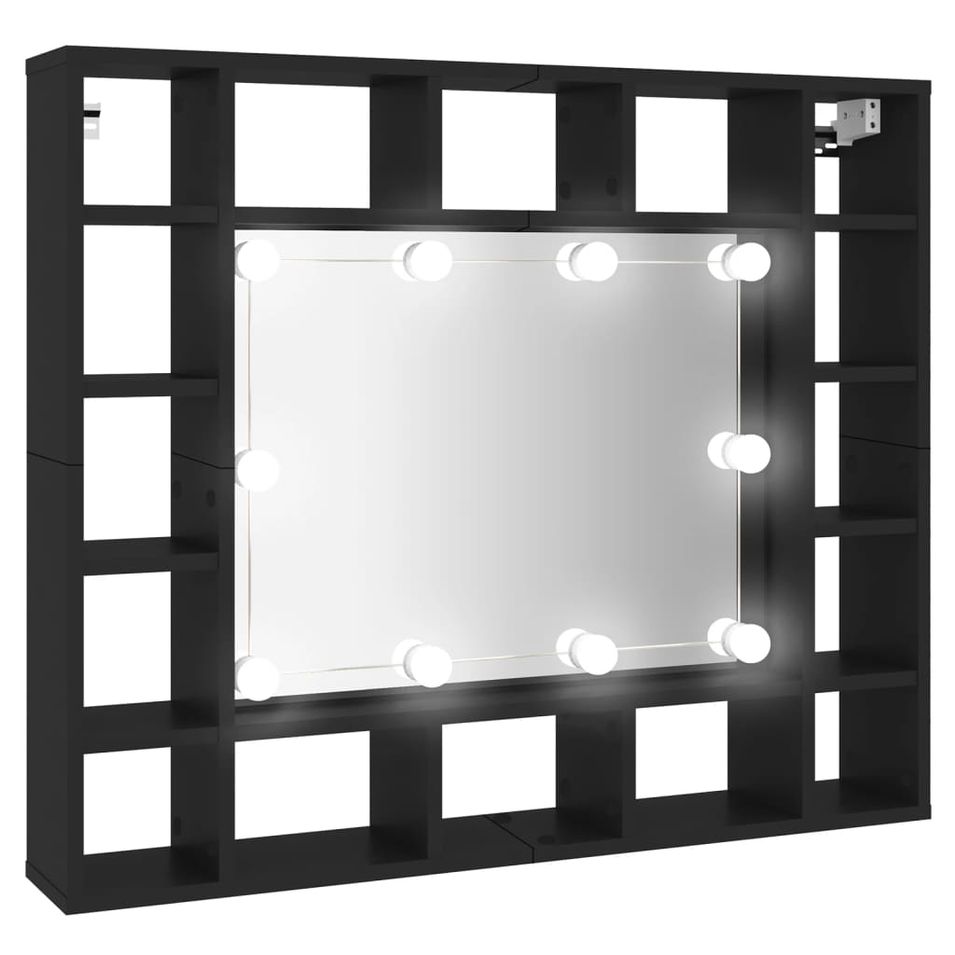 Armoire à miroir à LED noir 91x15x76,5 cm - Photo n°1