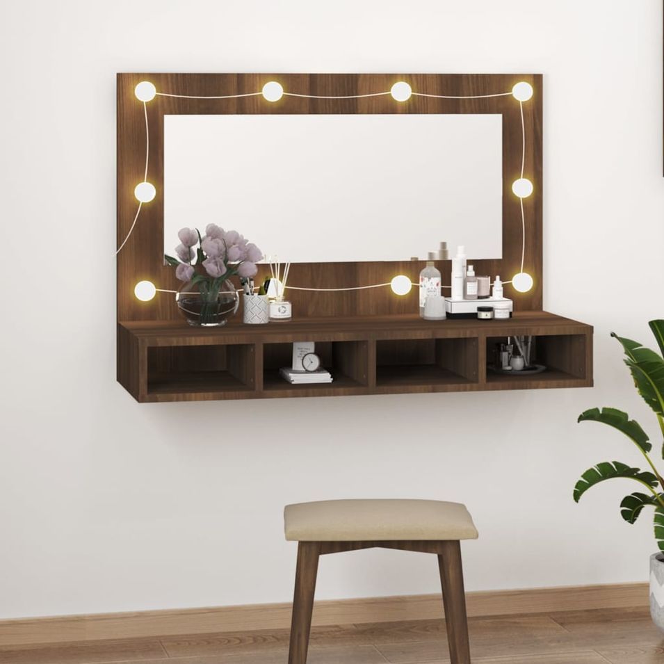 Armoire à miroir avec LED Chêne marron 90x31,5x62 cm - Photo n°1