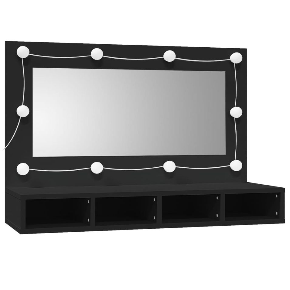 Armoire à miroir avec LED noir 90x31,5x62 cm - Photo n°1