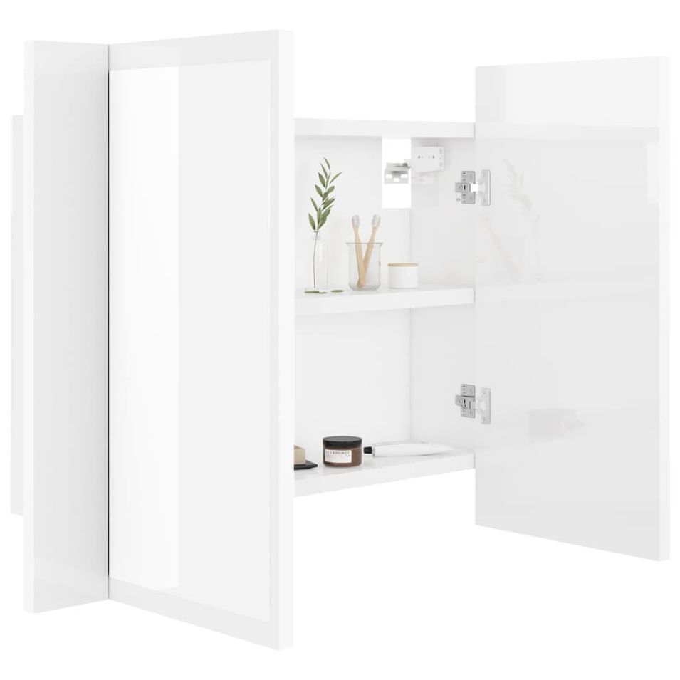 Armoire à miroir de bain à LED Blanc brillant 60x12x45 cm - Photo n°1