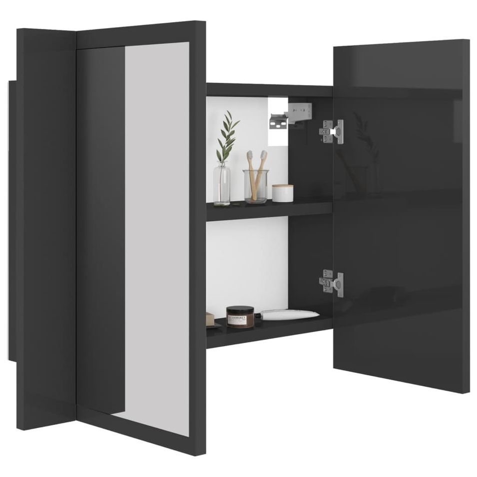 Armoire à miroir de bain à LED Gris brillant 60x12x45 cm - Photo n°1
