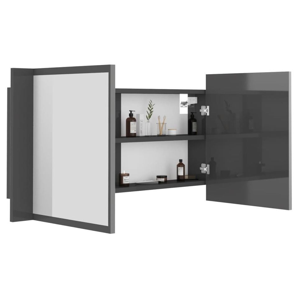 Armoire à miroir de bain à LED Gris brillant 90x12x45 cm - Photo n°1