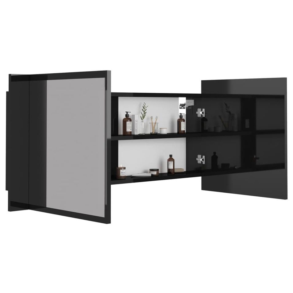 Armoire à miroir de bain à LED Noir brillant 100x12x45 cm - Photo n°1