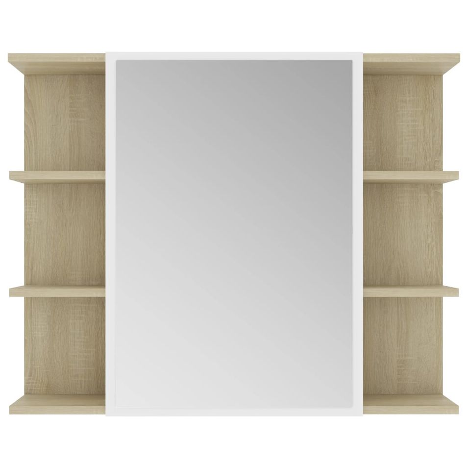 Armoire à miroir de bain Blanc et chêne sonoma 80x20,5x64 cm - Photo n°1
