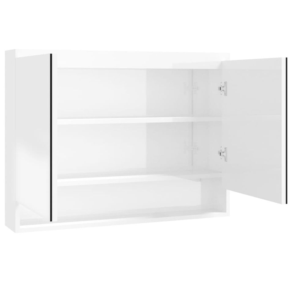 Armoire à miroir de salle de bain 80x15x60cm MDF Blanc brillant - Photo n°1