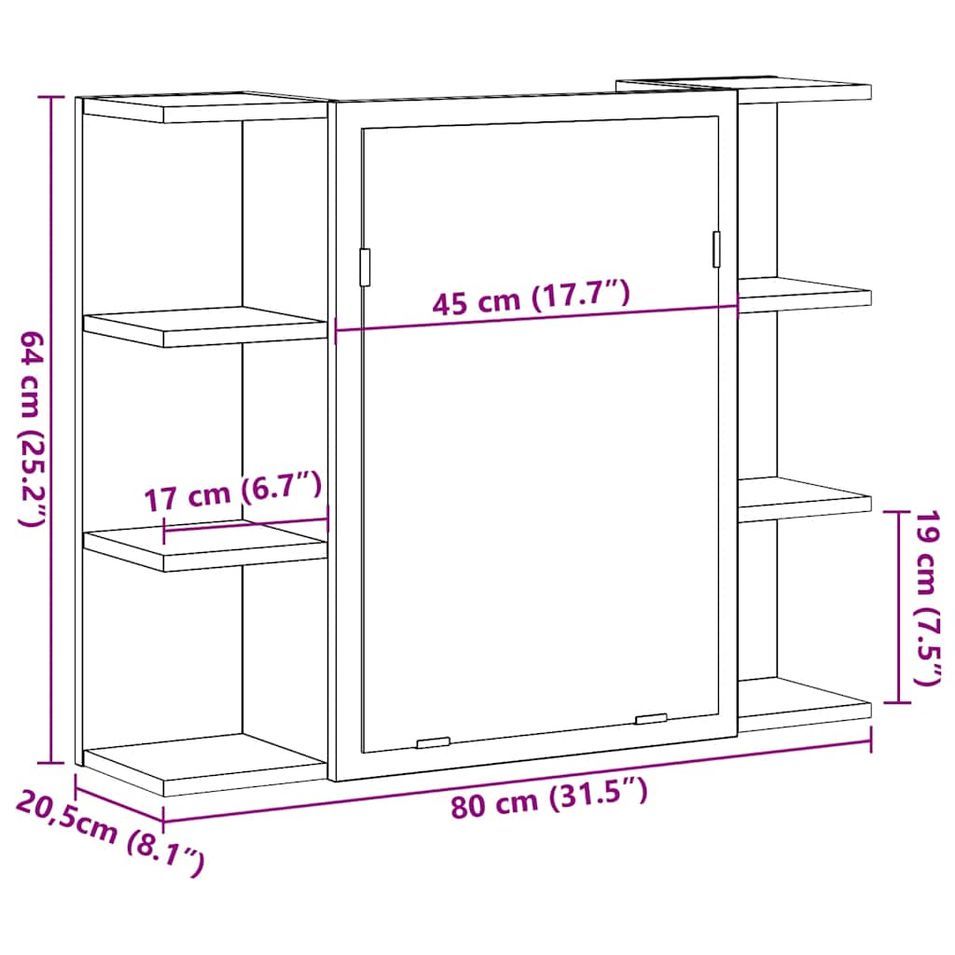 Armoire à miroir de salle de bain chêne artisanal 80x20,5x64 cm - Photo n°12