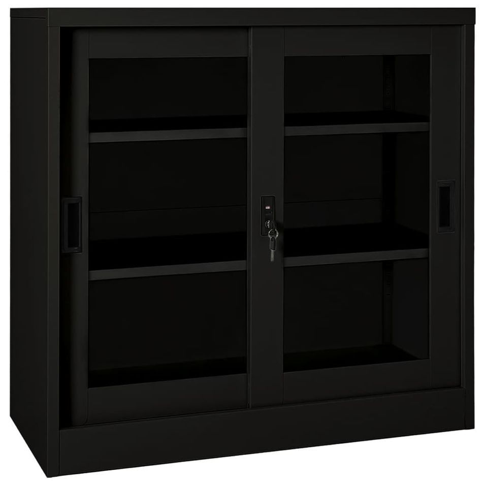 Armoire à portes coulissantes Noir 90x40x90 cm Acier - Photo n°1