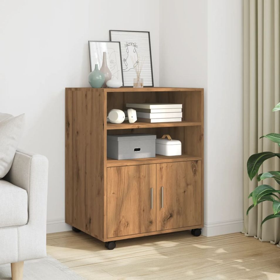 Armoire à roulettes chêne artisanal 60x48x81 cm bois ingénierie - Photo n°1