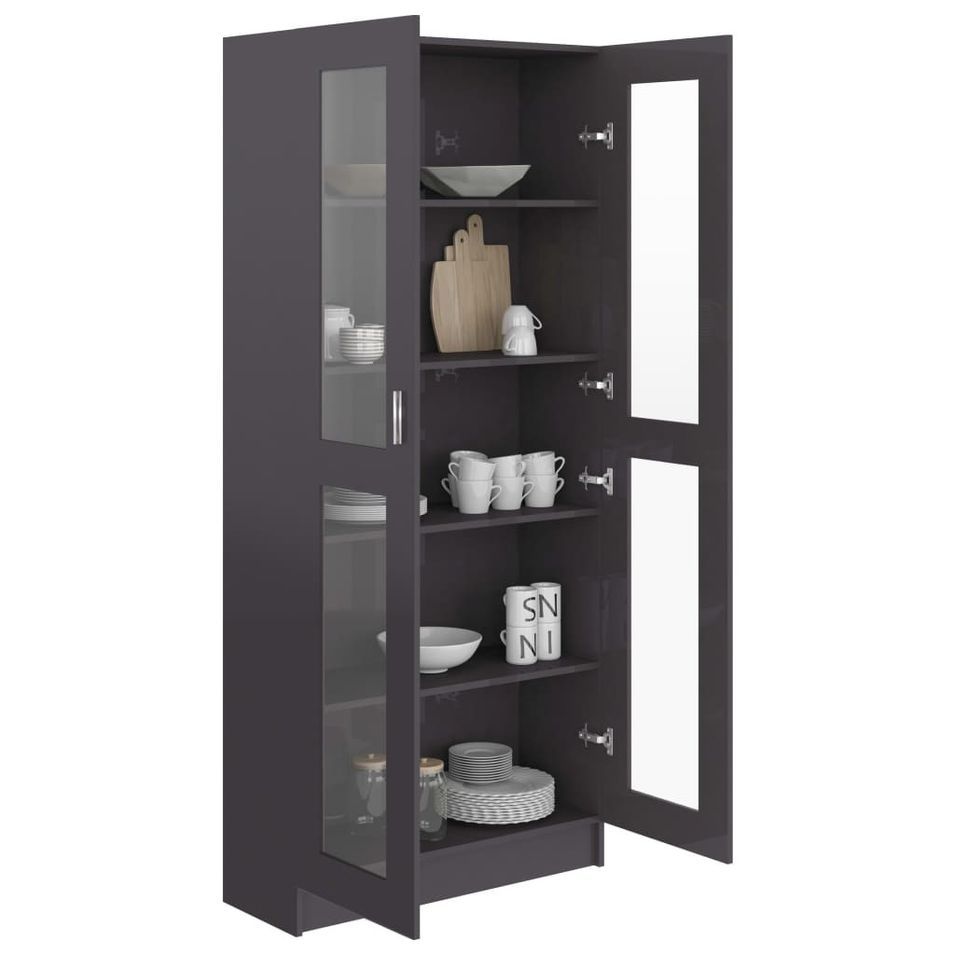 Armoire à vitrine Gris brillant 82,5x30,5x185,5 cm - Photo n°1
