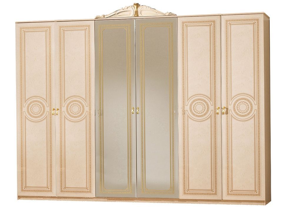 Armoire adulte 6 portes laqué beige Soraya 284 cm - Photo n°1