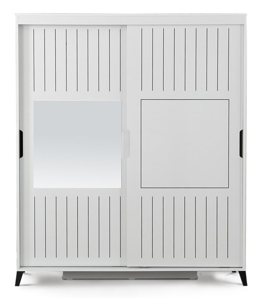 Armoire adulte blanche 2 portes coulissantes avec miroir Marka - Photo n°1
